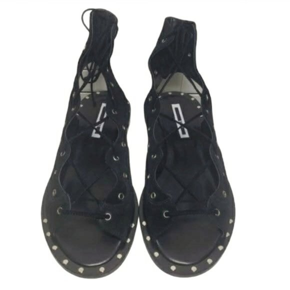 McQ Alexander McQueen Black Open Toe Lace Up Flats - Picture 5 of 12